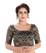 Women's Black Dupion Silk Brocade Party Wear Readymade Saree Blouse