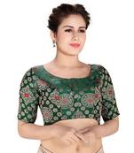 Women's Green Dupion Silk Brocade Party Wear Readymade Saree Blouse