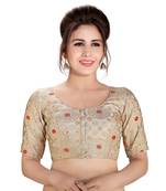 Women's Grey Dupion Silk Brocade Party Wear Readymade Saree Blouse