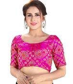 Women's Pink Dupion Silk Brocade Party Wear Readymade Saree Blouse