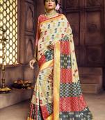 Cream Pure Banarasi Silk Saree Designer  Fasion