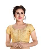 Women's Gold Dupion Silk Brocade Party Wear Readymade Saree Blouse