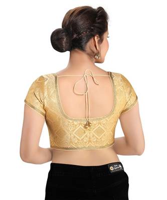 Women's Gold Dupion Silk Brocade Party Wear Readymade Saree Blouse 2