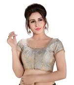 Women's Grey Dupion Silk Brocade Party Wear Readymade Saree Blouse