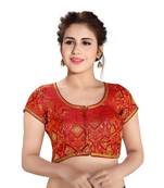 Women's Red Dupion Silk Brocade Party Wear Readymade Saree Blouse
