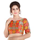 Women's Multicolor Dupion Silk Brocade Readymade Saree Blouse
