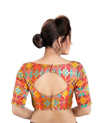 Women's Multicolor Dupion Silk Brocade Readymade Saree Blouse 2