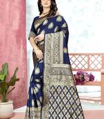 Blue Woven Art Silk Saree With Blouse