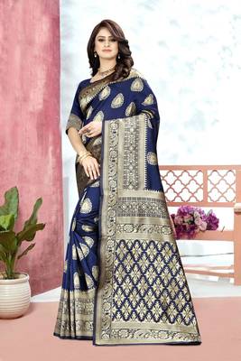 Blue Woven Art Silk Saree With Blouse 4