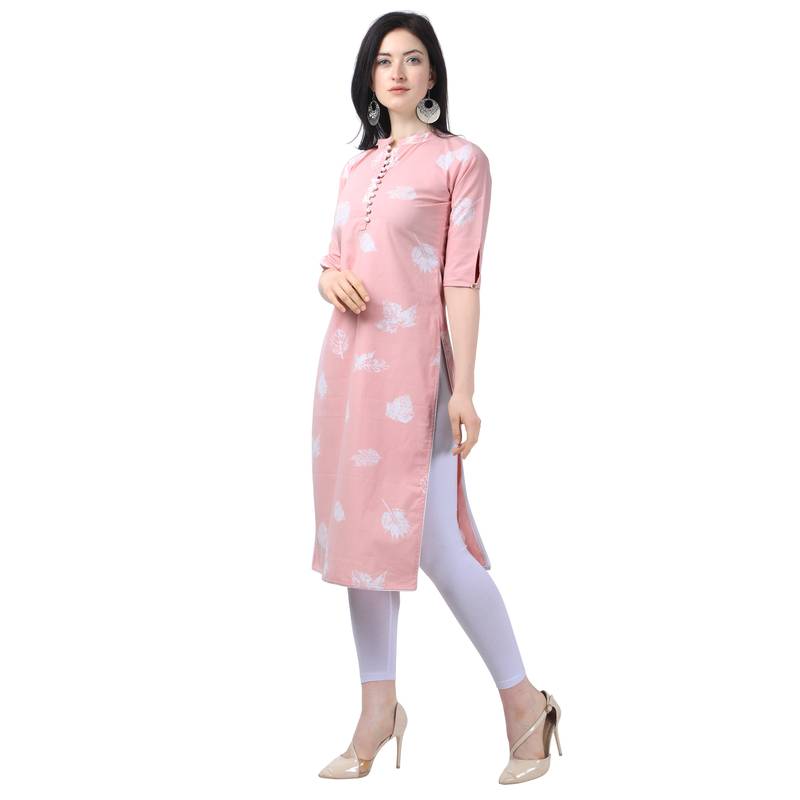 Light Peach Lafer Cotton Kurti