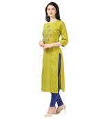 Parrot Green Heavy Rayon Emblished kurti