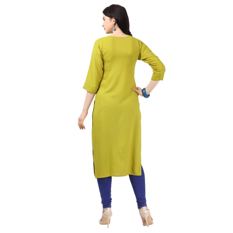 Parrot Green Heavy Rayon Emblished kurti
