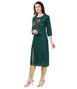 Green Heavy Rayon Emblished kurti