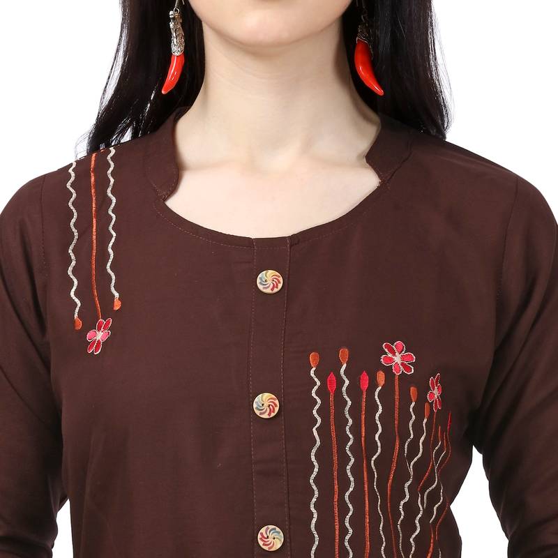 Brown Heavy Rayon Emblished kurti