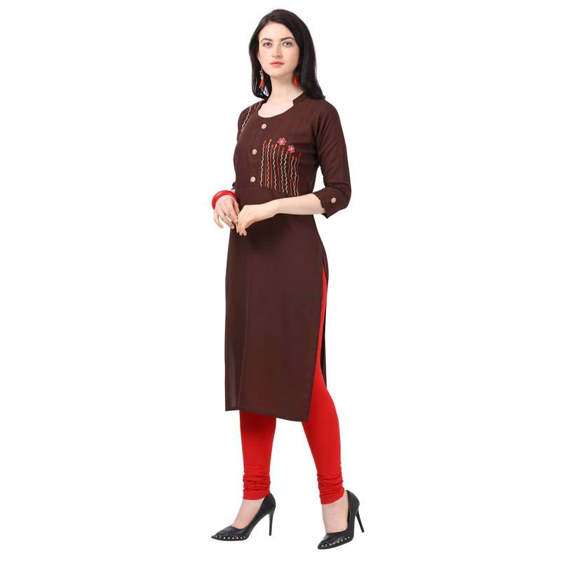 Brown Heavy Rayon Emblished kurti