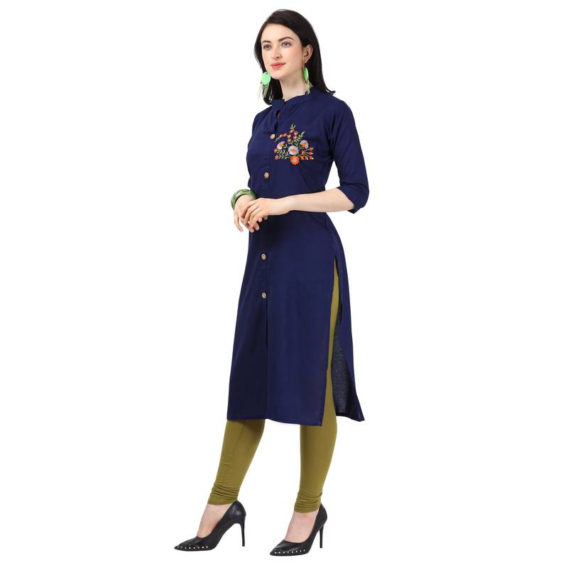 Royal Blue Heavy Rayon Emblished kurti