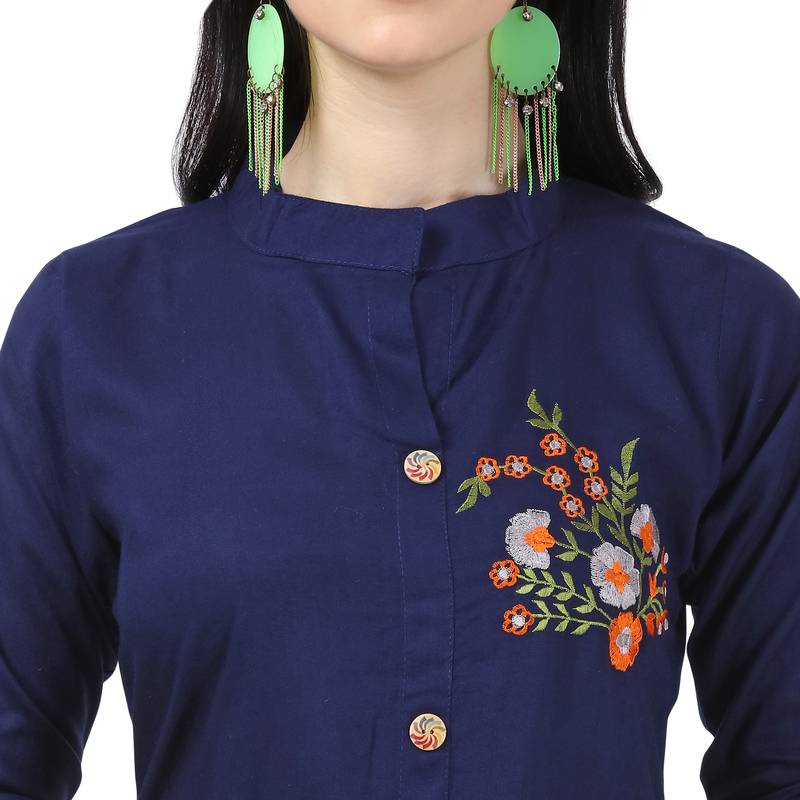 Royal Blue Heavy Rayon Emblished kurti