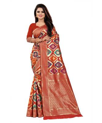 Red Woven Banarasi Saree With Blouse 1