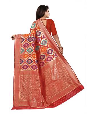Red Woven Banarasi Saree With Blouse 2