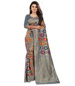 Grey Woven Banarasi Saree With Blouse