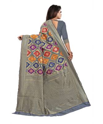 Grey Woven Banarasi Saree With Blouse 2