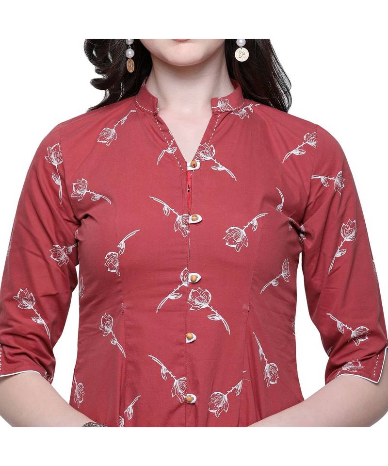 Red Lafer Cotton Kurti