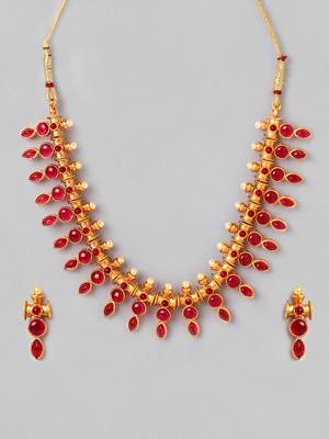 Gold Plated & Pink Kundan Stone Necklace Set 1
