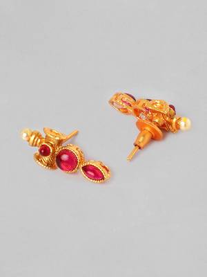 Gold Plated & Pink Kundan Stone Necklace Set 4