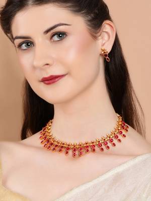 Gold Plated & Pink Kundan Stone Necklace Set 5
