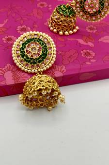 Gold Plated Designer Meenakari  Jhumka