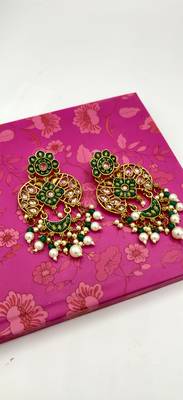 Green And Gold Plated  Meenakari Earrings 3