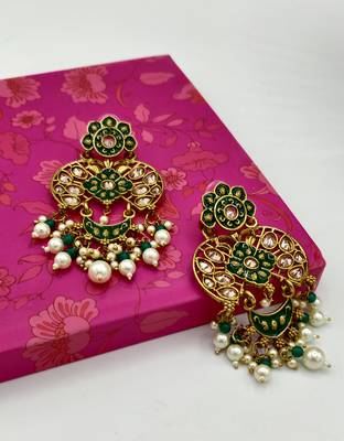 Green And Gold Plated  Meenakari Earrings 1