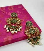 Green And Gold Plated  Meenakari Earrings