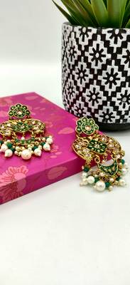 Green And Gold Plated  Meenakari Earrings 4