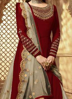 Maroon Embroidered Georgette Salwar 2