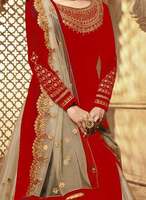 Red Embroidered Georgette Salwar 2