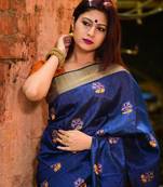 Navy blue raw silk saree