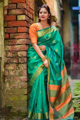 Torquise raw silk saree 1