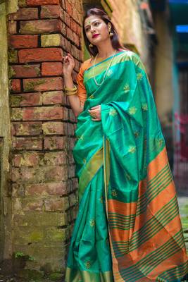 Torquise raw silk saree 2