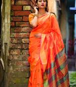 Orange raw silk saree