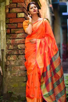 Orange raw silk saree 2
