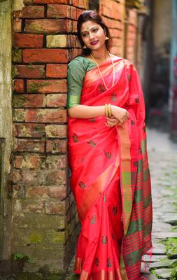 Pink raw silk saree 1