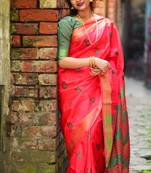 Pink raw silk saree