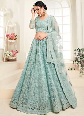 Sky Blue Designer Wedding Wear Embroidery Lehenga 1