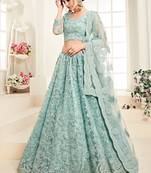 Sky Blue Designer Wedding Wear Embroidery Lehenga