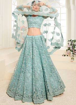 Sky Blue Designer Wedding Wear Embroidery Lehenga 2