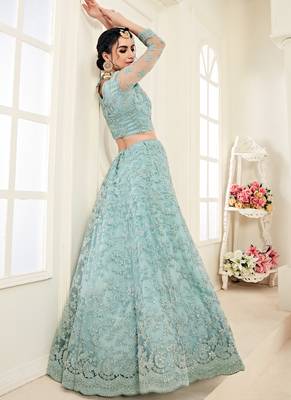 Sky Blue Designer Wedding Wear Embroidery Lehenga 3