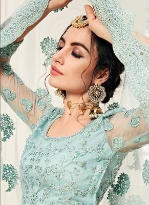 Sky Blue Designer Wedding Wear Embroidery Lehenga 4