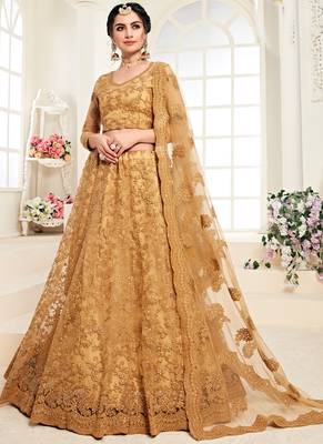 Mustard Designer Wedding Wear Embroidery Lehenga 1