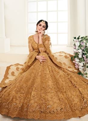 Mustard Designer Wedding Wear Embroidery Lehenga 2